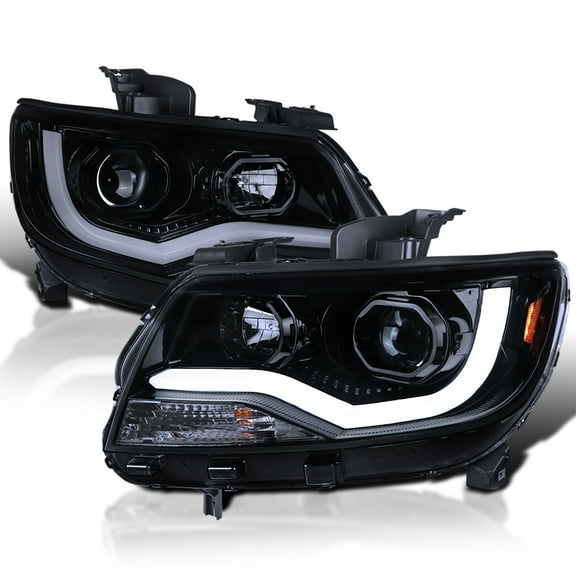 Spec-D Tuning Glossy Black Smoke LED Light Bar Projector Headlights Compatible with 2015-2022 Chevy Colorado, Left   Right Pair Headlamps Assembly