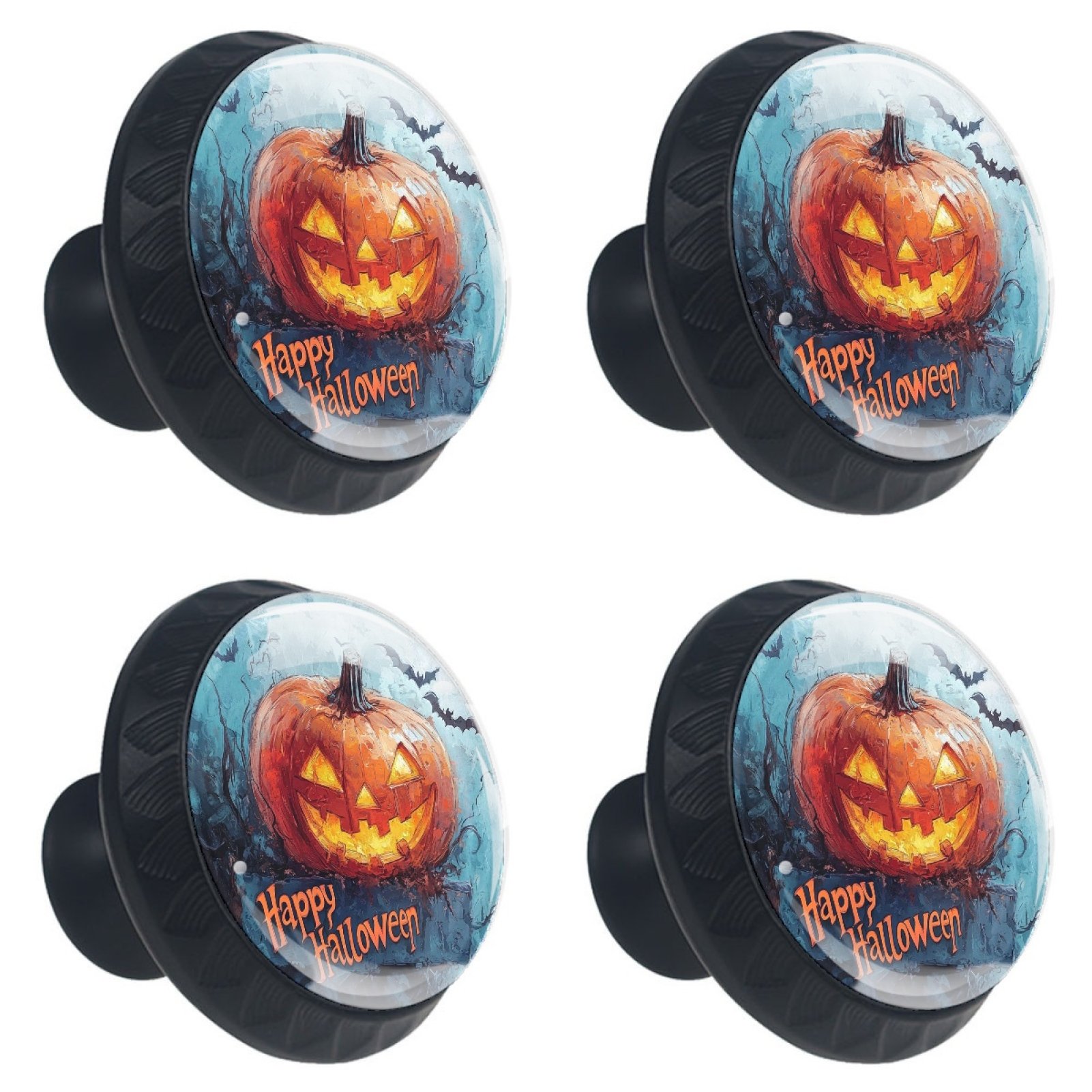 4 Pcs Happy Halloween Knobs for Kitchen Cabinet Cupboard Dresser Bookcase Drawer Pulls Handles Round Home Decor