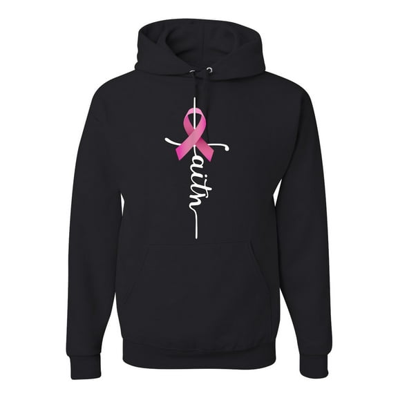 Wild Bobby Faith Breast Cancer Ribbon Breast Cancer Awareness Unisex Hoodie Sweatshirt, Black, Small