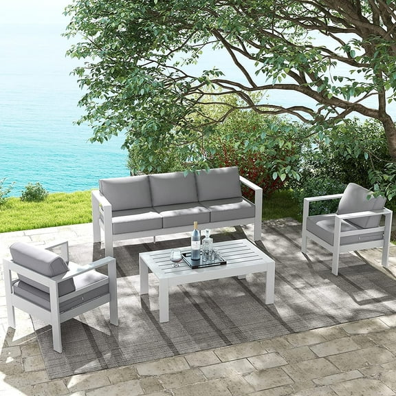 Tolead 4 Piece Outdoor Aluminum Patio Furniture Sets with Cushion, Balcony, Garden, Blue