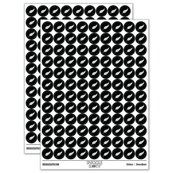 Bird Feather 200 Round Stickers - Black - Gloss Finish - 0.50" Size