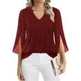 thumbnail image 6 of BLVB Women's 3/4 Sleeve Dressy Tops Elegant V Neck Blouse Tunic Shirts for Women for Casual Work Evening Party, 6 of 7