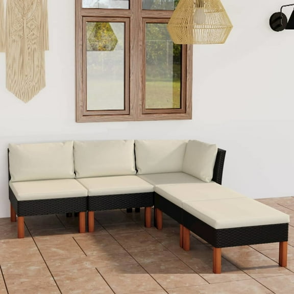 vidaXL 5 Piece Patio Lounge Set with Cushions Poly Rattan Black, 3059732