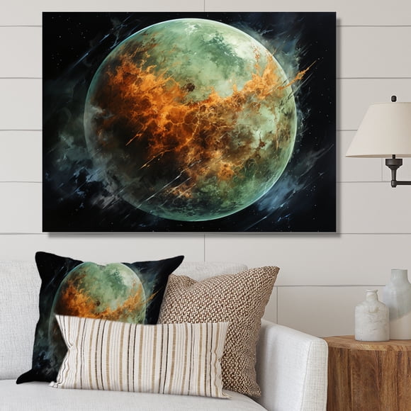 Designart Space Planet Wall Art, Misty Orange Landscape Earth s Beauty , Planets Wall art decor, Orange Astronomy & Space Canvas wall art, 44x34 inches