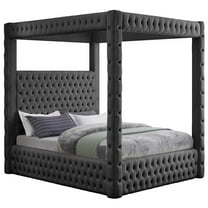 Maklaine Contemporary Soft Rich Gray Finish Tufted Velvet King Bed
