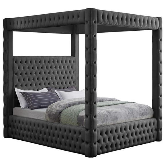 Meridian Furniture Canopy Royal King Bed, Grey Velvet