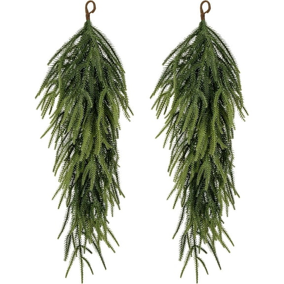 2 Pcs 30" Extra Length Artificial Christmas Teardrop Swag, Faux Pine Needles Teardrop Door Swag, Christmas Norfolk Greenery Teardrop Wreath for Xmas Door Table Mantle Fireplace Indoor Outdoor Decor