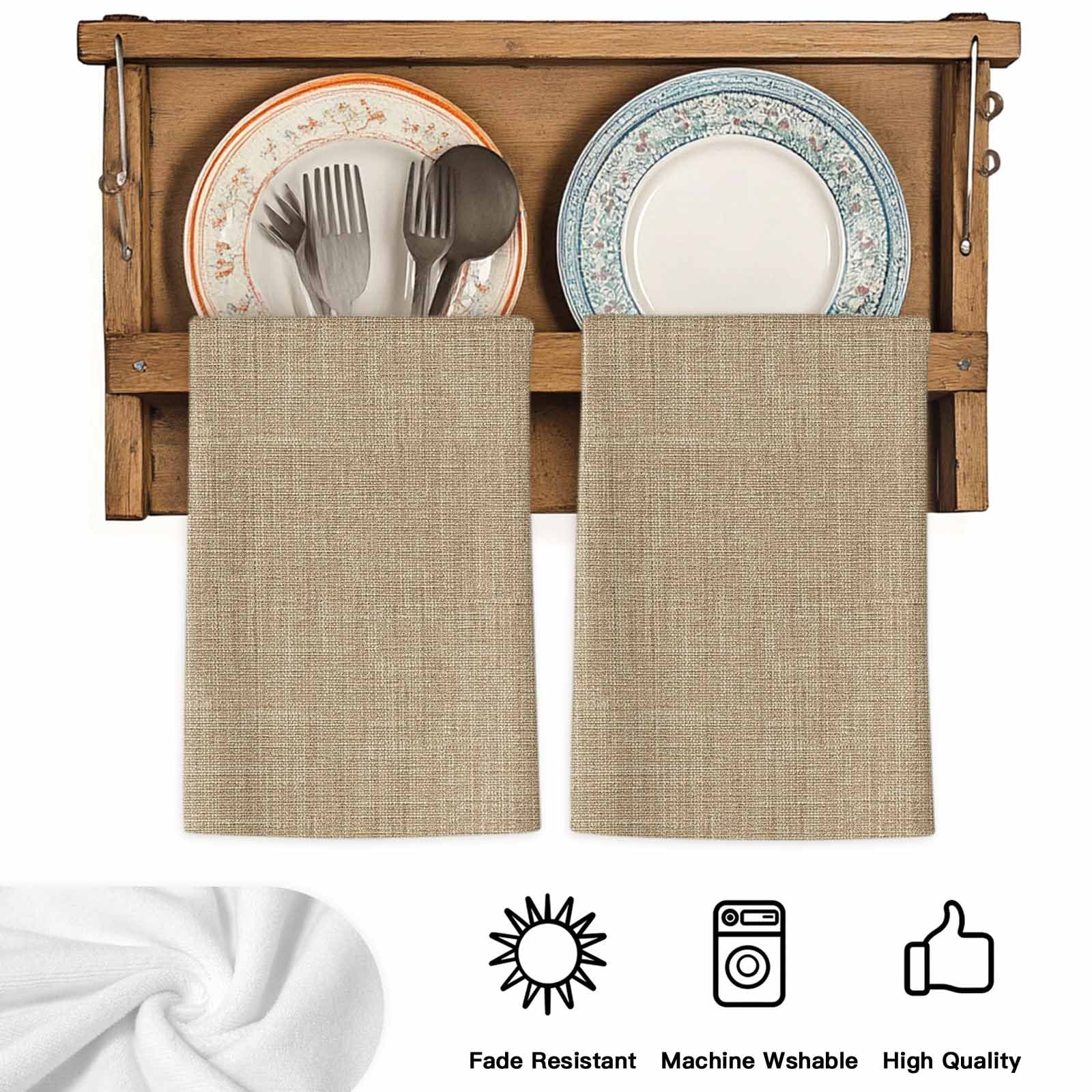 Brown Farmhouse Microfiber Kitchen Towel, Vintage Country Monochrome Textured Soft Absorbent Dish Towels, Quick Drying Washable Dishcloths for Kitchen Cleaning, Drying Dishes, 18x28 Inches