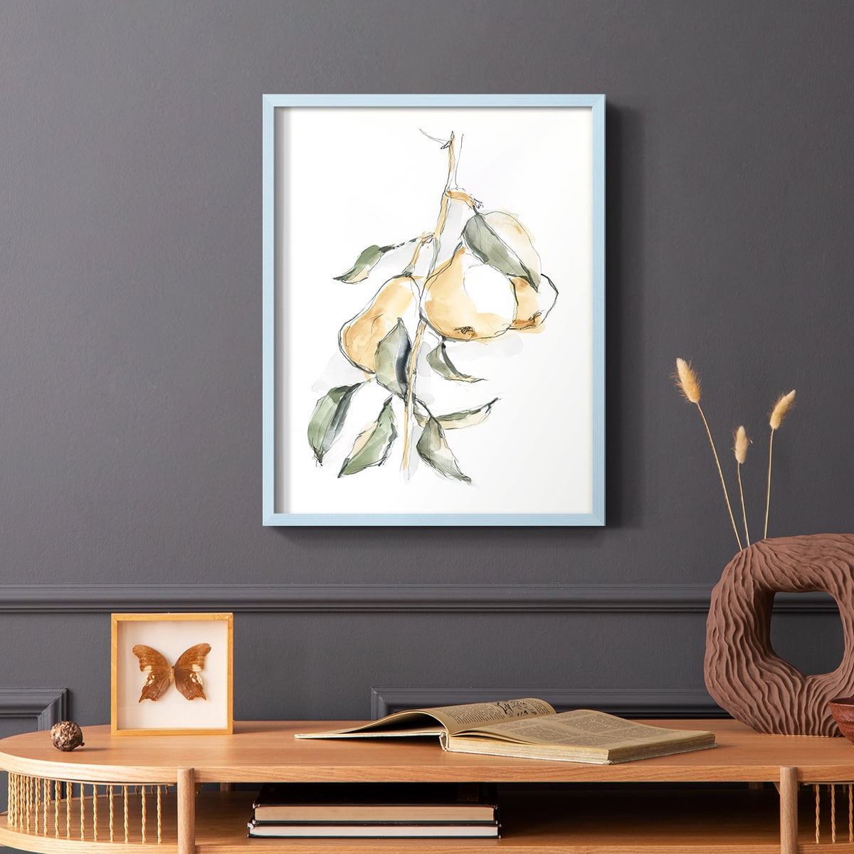 Watercolor Fruit Contour I Framed Print in Blue Solid Wood 11 x 14 Framed Print