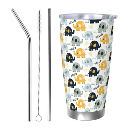 

Cauagu Cute Elephant Pattern 20oz Tumbler Stainless Steel Vacuum Insulated Tumbler with Lid Insulated Coffee Mug Thermal Cup with Splash Proof Sliding Lid-Straw Three-piece Set