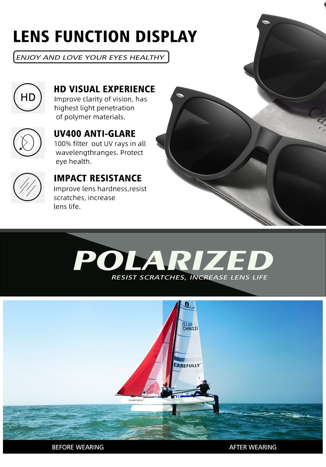 Carefully Square Sunglasses for Men and Women Sunglasses for Fishing Offering UV Protection (3 Pack)