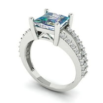 2.44ct princess cut blue moissanite 18k white gold Bridal Wedding Engagement Promise Anniversary Ring for Women size 3.75