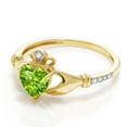 thumbnail image 4 of Gem Stone King 10K Yellow Gold Green Peridot and Diamond Accent Irish Celtic Claddagh Ring for Women (0.89 Cttw, Heart Shape 6MM, Available in Size 5, 6, 7, 8, 9), 4 of 6