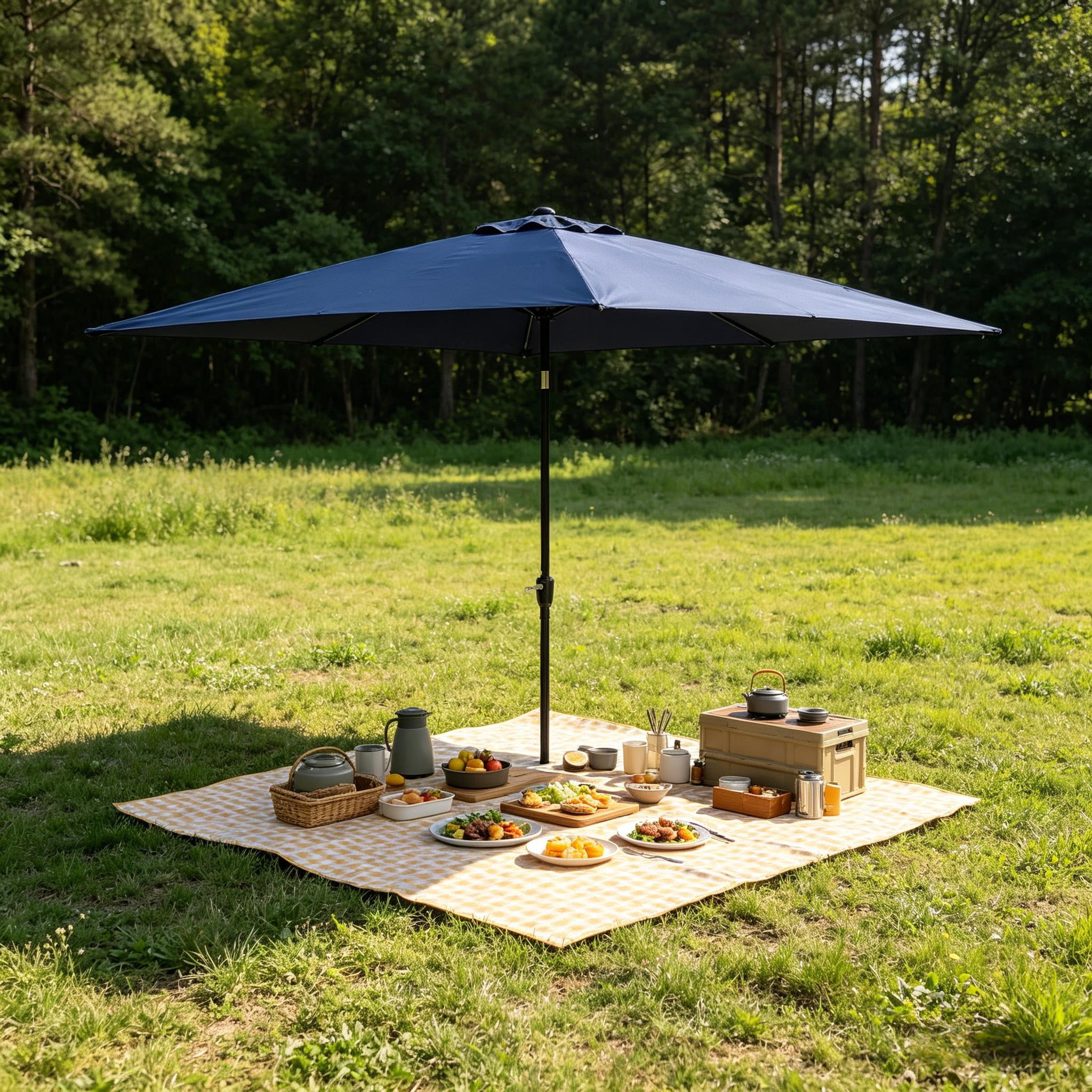 Howcool 10 x 6.5Ft Outdoor Solar LED Lighted Rectangular Market Umbrella Crank Tilt Sun Shade for Patio Pool