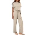thumbnail image 2 of Women'S Two-Piece Casual Suit Travel Sportswear Short-Sleeved Wide-Leg Casual Sports Suit Apricot Suit S, 2 of 7