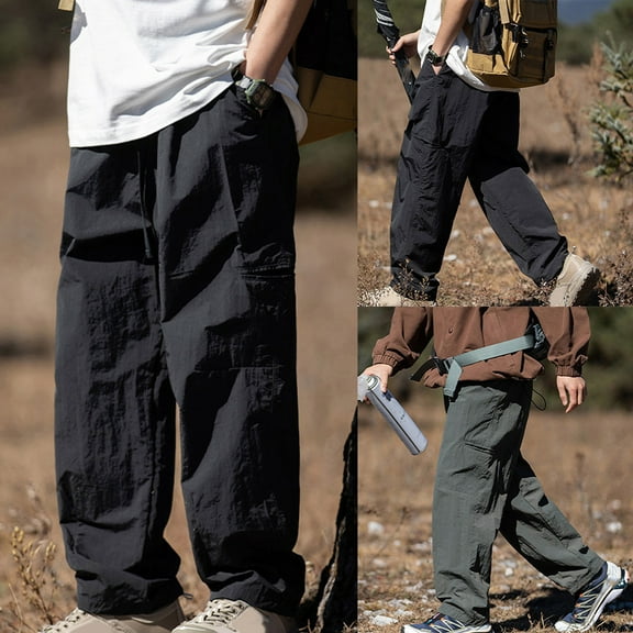 Jacenvly 2024 New Summer Trousers for Men Men's Straight Tube Workwear Pants Loose Outdoor Zipper Pocket Retro Casual Pants Solid Skin-Friendly Leisure Work Pants Black