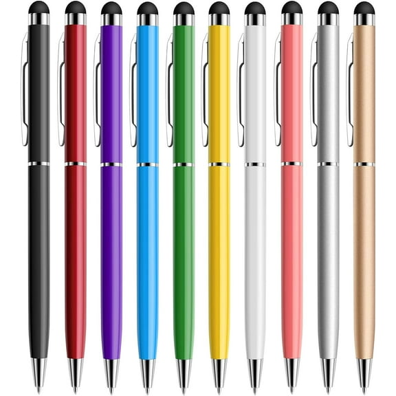 Stylus Pen 10 Pack Universal Capacitive 2 in 1 Retractable Ballpoint Pens and Styli Touch Screen Pencil for Tablets/iPad/iPhone/Smartphones/Samsung Galaxy All Touchscreen Devices, Muliple Colors