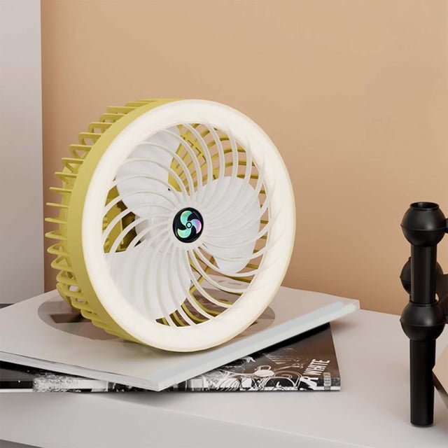 Feltree Camping Fan with LED Light Rechargeable Battery Fan 1200mAh Powered Fan Tent Fans with Hook 3 Speed Portable USB Desk Fans for Camping Tent and Home