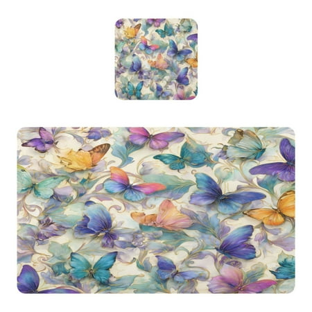 Square Leather Placemat Set One SizeX1 Heat-Resistant Washable Kitchen Table Decorations Elegant Watercolor Butterfly Painting