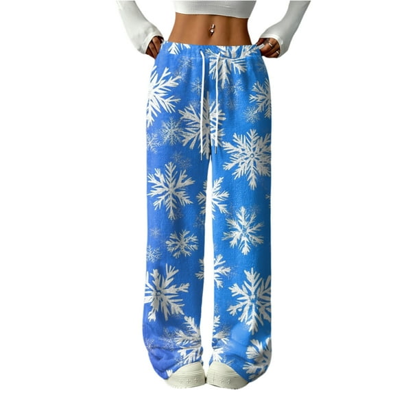 Hearthz Womens Fuzzy Pajama Pants Christmas Fluffy Fuzzy Fleece Elastic Waist Wide Leg Sleep Pants with Pockets Fall Winter Warm Pj Soft Sleep Bottoms