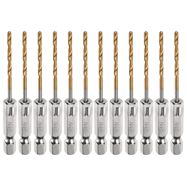 Uxcell 12pack Hex Shank Drill Bit 5/64" M35 High Speed Steel Titanium Coated Twist Drill Bit 71mm Long with 1/4" Shank