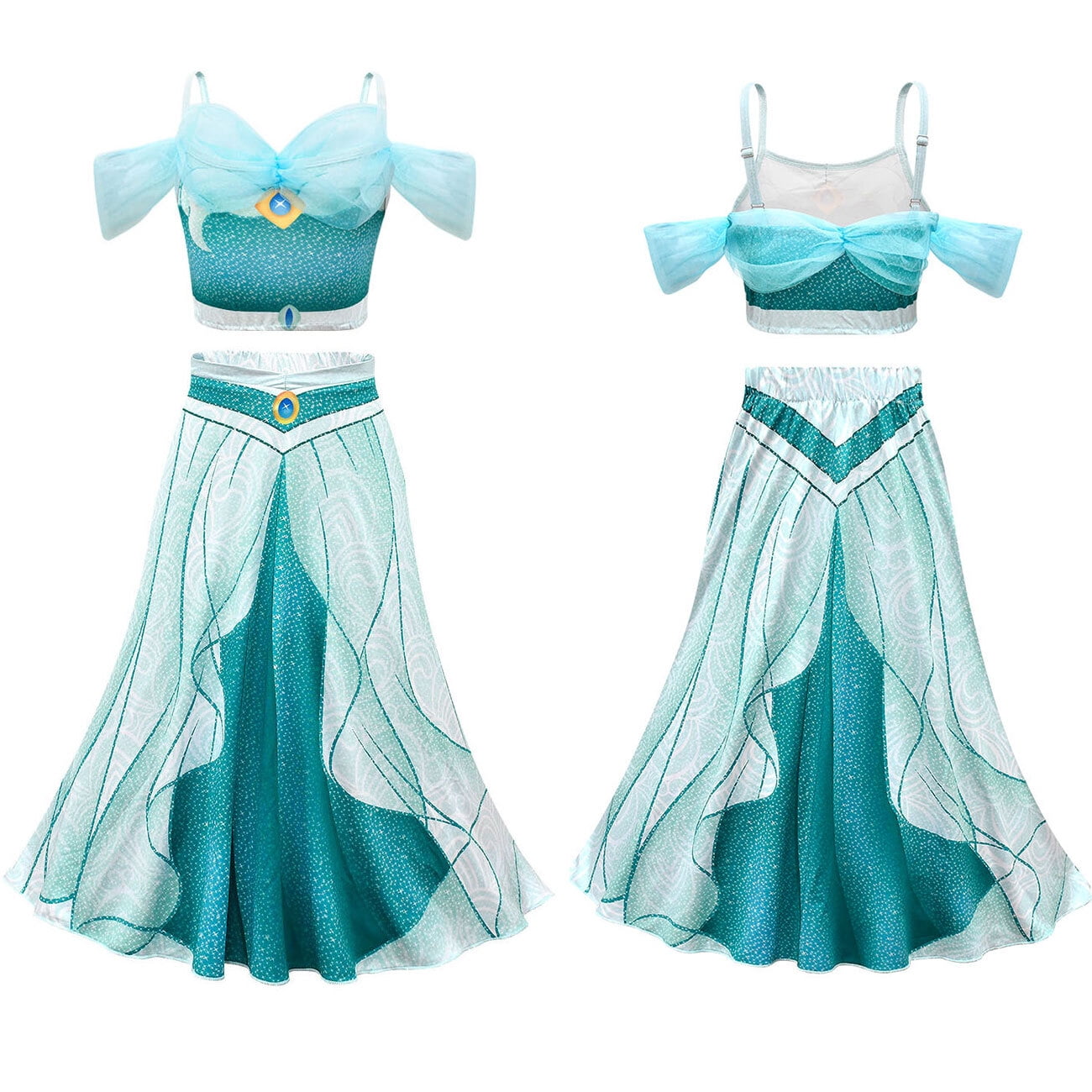 Girls Jasmine Princess Dress Up Costume Halloween Cosplay Outfits Crop