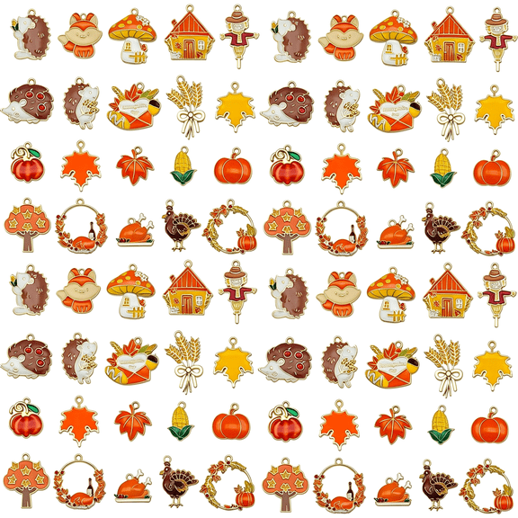 DESIGNICE 40Pcs 20 Pairs Assorted Enamel Bracelet Thanksgiving Day Charms for Jewelry Making Diy Necklace Bracelet Earrings Keychain Crafting Charms Kit Crafts Supplies (Sn1002)