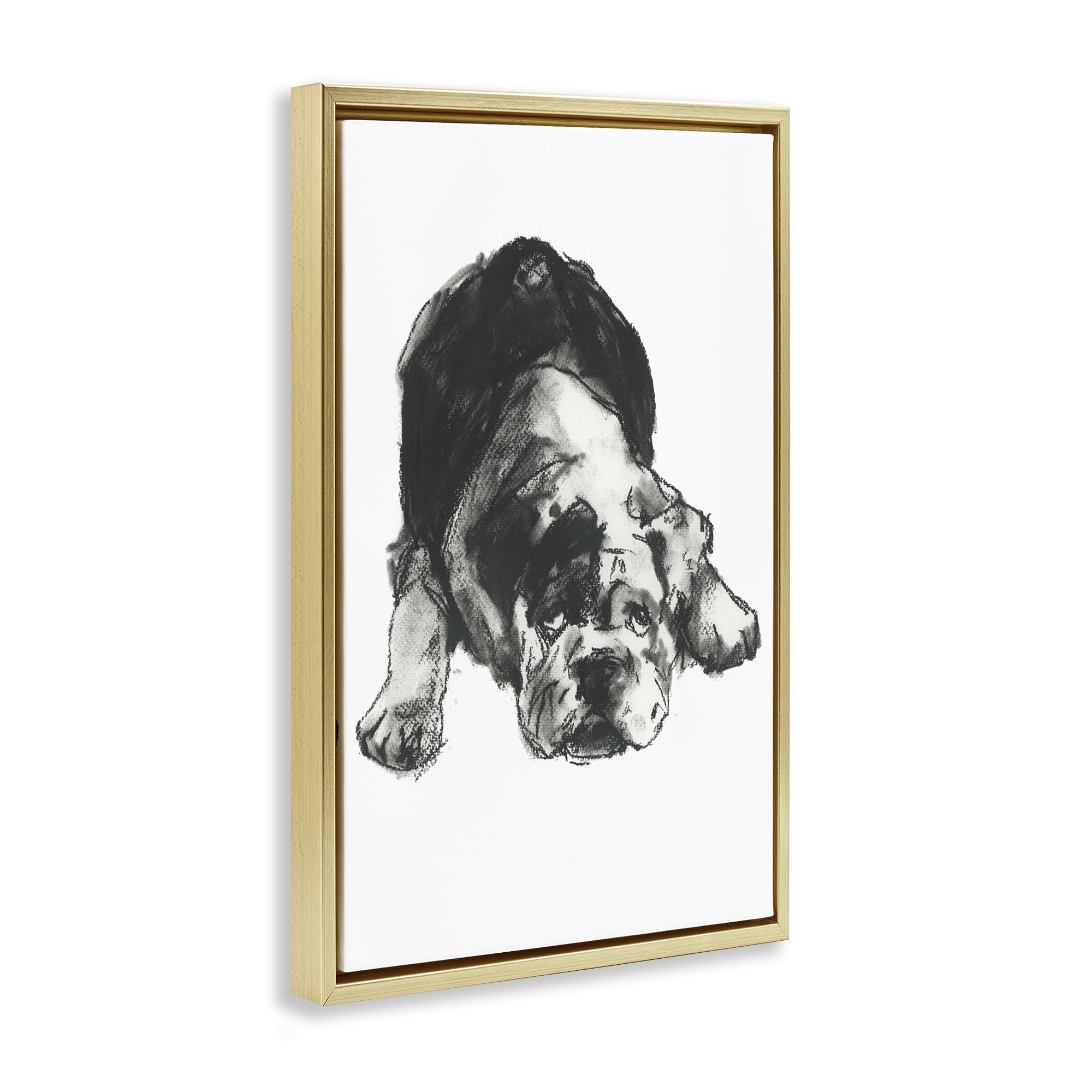 Stupell Industries Bulldog Drawing Portrait Animals & Insects Drawing Gold Floater Framed Canvas Art Print Wall Art, 17 x 25