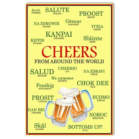 - Cheers From Around The World Bar Reproduction Metal Sign