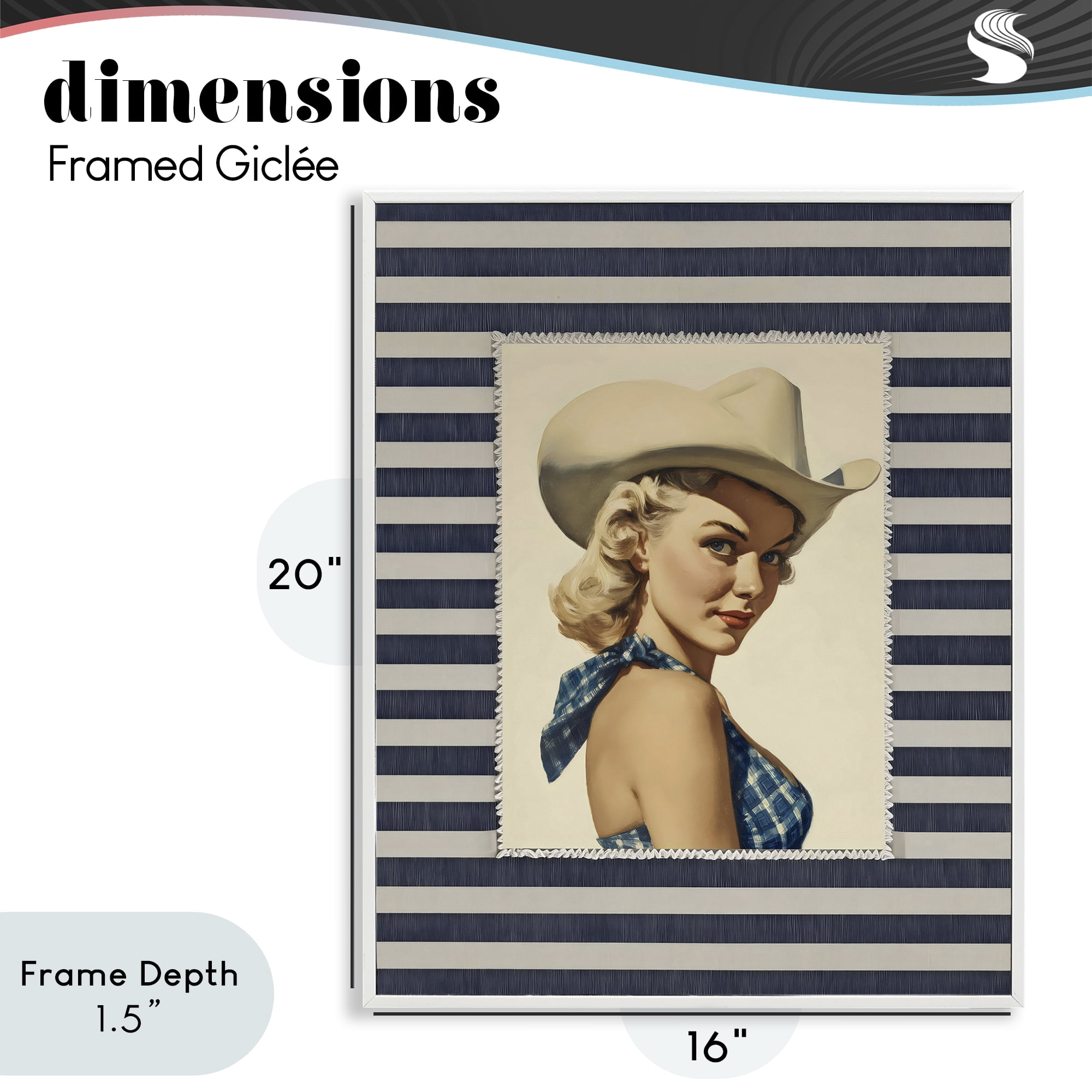 Stupell Industries Retro Cowgirl Stripes White Framed Giclee Art, design by Arlington Prints