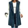 thumbnail image 2 of Xaqiouau Women's Long Sleeveless Trench Coat Lapel Collar Open Front Vest Jacket Casual Button Down Lightweight Duster Waistcoat Outerwear with Pockets, 2 of 6