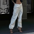thumbnail image 3 of Pantalones cargo para mujer Puños elásticos ceñidos con bolsillos laterales Pantalones de senderismo fruncidos casuales retro de longitud completa Blanco L, 3 of 6