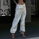 thumbnail image 3 of Pantalones cargo para mujer Puños elásticos ceñidos con bolsillos laterales Pantalones de senderismo fruncidos casuales retro de longitud completa Blanco L, 3 of 6