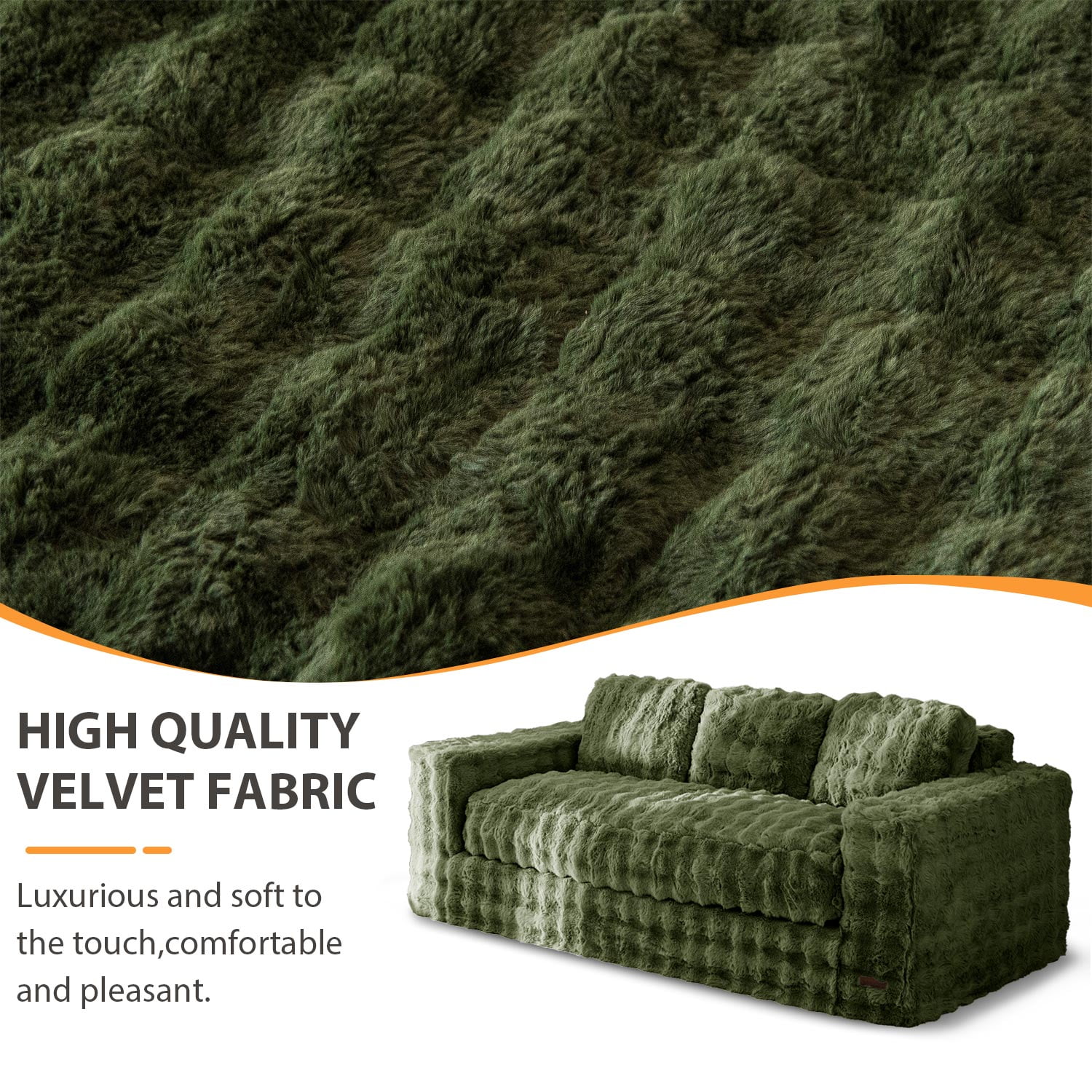 GOODONE 3 Seater Couch,Giant Bubbled Boneless Sofa Couch,Modern Comfy Floor Sofa with Armrests for Living Room and Apartments,No Assembly Required,Green