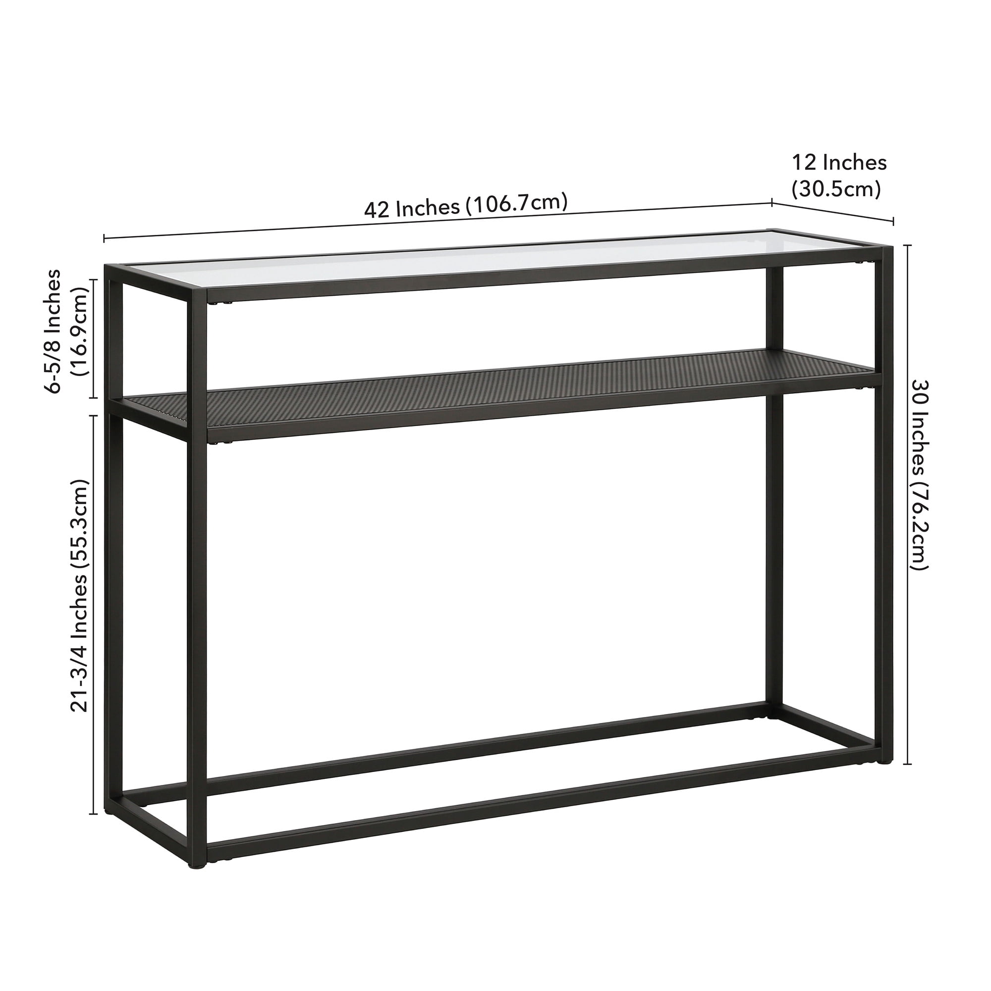 Evelyn&Zoe Nellie 42" Wide Rectangular Console Table with Metal Mesh Shelf, Blackened Bronze
