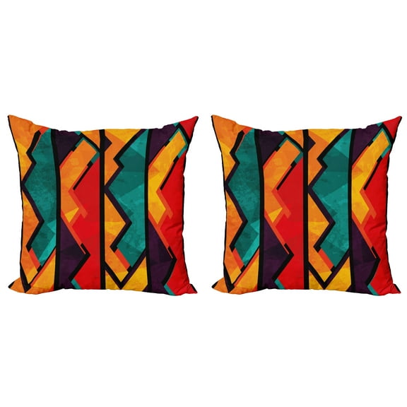 Ambesonne Ethnic Throw Pillow Cover 2 Pack, Geometric Modern Design, 18", Teal Orange Marigold