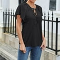 thumbnail image 5 of ITSAME Blouse for Womens, Ruffle Short Sleeve Hollow Up Lace-Up V Neck Elegant Casual Tops Black XL, 5 of 7