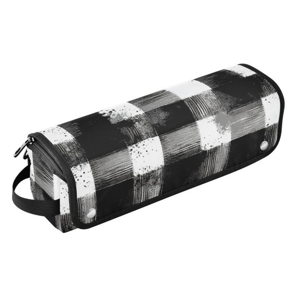 Hair Tool Travel Bag with Heat Resistant Mat for Flat Iron, Straighteners, Curling Iron, Makeup, Toiletries & Haircare Accessories, Portable Hot Tools Organizer with Hangdbag. White Black Checkered