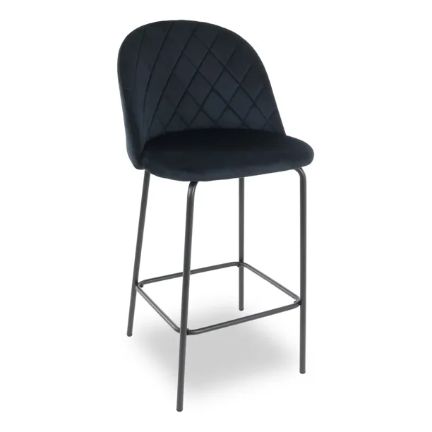 Silla Alta Tapizada para Barra de Cocina - Asiento Suave de Tela y Patas de Acero - Banco Desayunador Elegante para Uso Interior y Decoración del Hogar (Negro)