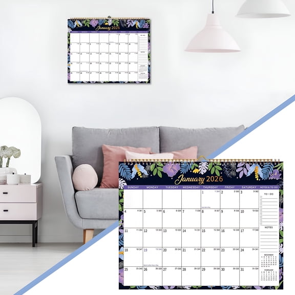 CCOCC 2026 Wall Calendar 12 Months from Jan. 2026-Dec. 2026,Monthly Wall Calendar 2026 Large,14.6X11.3 Inches,Spiral Binding,Holidays,Large Blocks,Thick Paper,Beautiful Flowers Design(Purple)