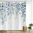 thumbnail image 4 of Blue Shower Curtain, Blue Leaves Yellow Floral Eucalyptus Leaf Pattern Botanical Bath Curtains Waterproof Fabric with Hooks for Home Decor, 72Wx72H, 4 of 6