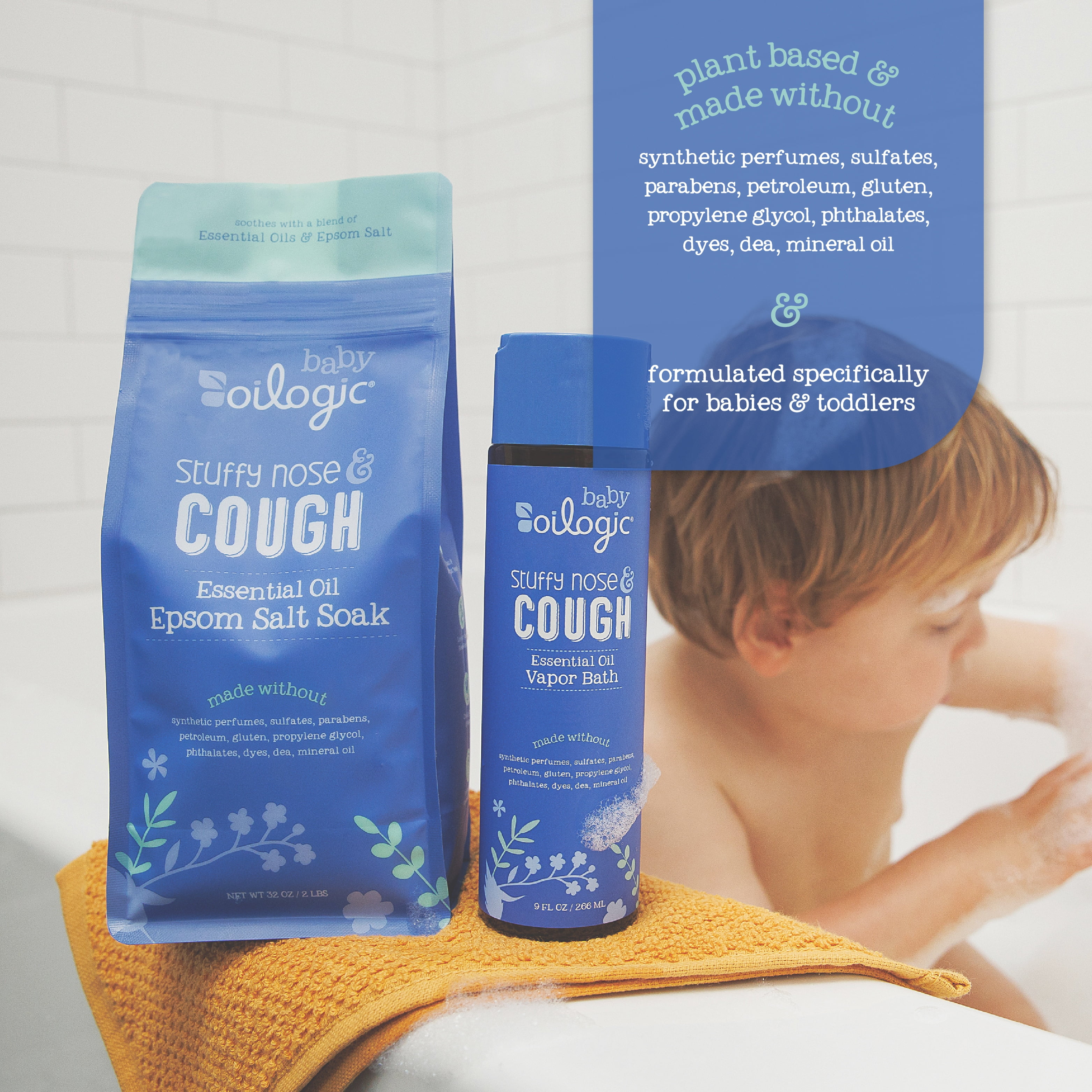 (2 pack) Oilogic Stuffy Nose & Cough Baby Essential Oil Epsom Soak, 2 lbs