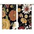 thumbnail image 6 of Boho Floral Small Kitchen Curtains Black Bohemian Flower Window Treatment Mid Century Modern Abstract Leaves Short Window Curtains for Bathroom Dining Room Tier Treatment Drapes 27.5x39 inch, 6 of 6