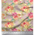 thumbnail image 1 of Soimoi Pink polyester Crepe Fabric Leaves & Ranunculus Floral Print Fabric by the Yard 42 Inch Wide, 1 of 3
