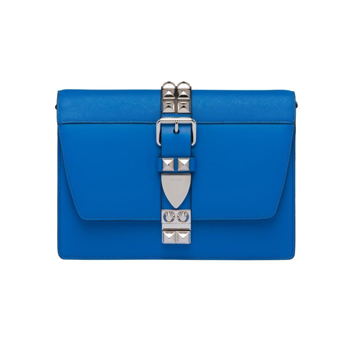 New Prada Elektra Blue Calfskin Saffiano Leather Studded Crossbody Bag  1BD120 
