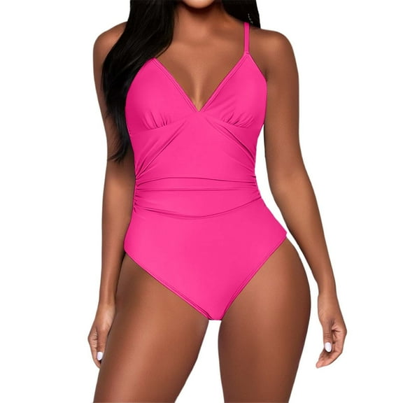 WAYUTE Womens Swimsuits One Piece Solid Color Bikini Swimsuit with Adjustable Straps and Open Back Design Stylish Beach Swimwear for Summer