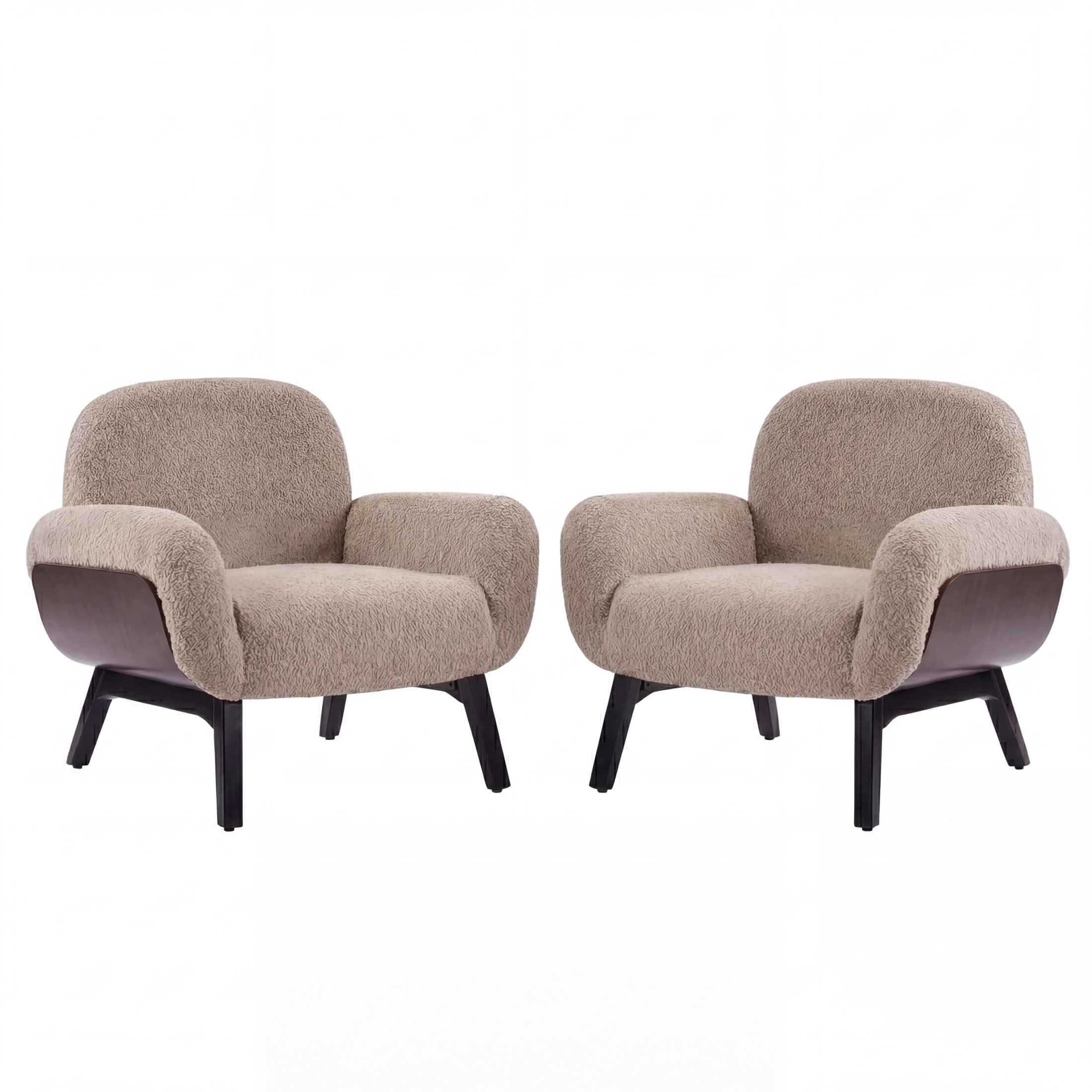 Christopher Knight Home Accent Armchair with Wrap-Around Backrest, Solid Wood Frame, Light Camel, Set of 2