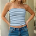 thumbnail image 4 of Striped Tube Tops for Women Teen Girls Strapless Off Shoulder Y2k Crop Bandeau Top Sleeveless Base Tee Summer (L, Sky Blue), 4 of 7