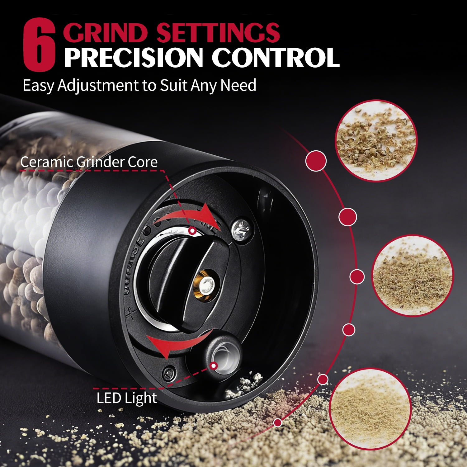 TINANA Electric Salt and Pepper Grinder Set, Automatic Battery-Powered Pepper Mill Shakers with Adjustable Coarseness, One-Hand Operation, Kitchen Gift for Home Cooking & BBQ