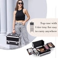 thumbnail image 3 of 4 in 1 Rolling Makeup Train Case Large Cosmetic Beauty Storage Trolley Luggage with Key Wheels Salon Barber Case, Black, 3 of 7